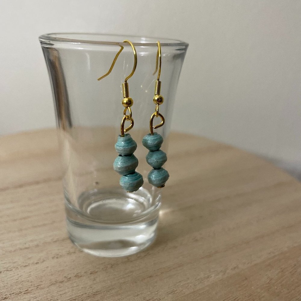 Triple Turquoise Paper Bead Earrings